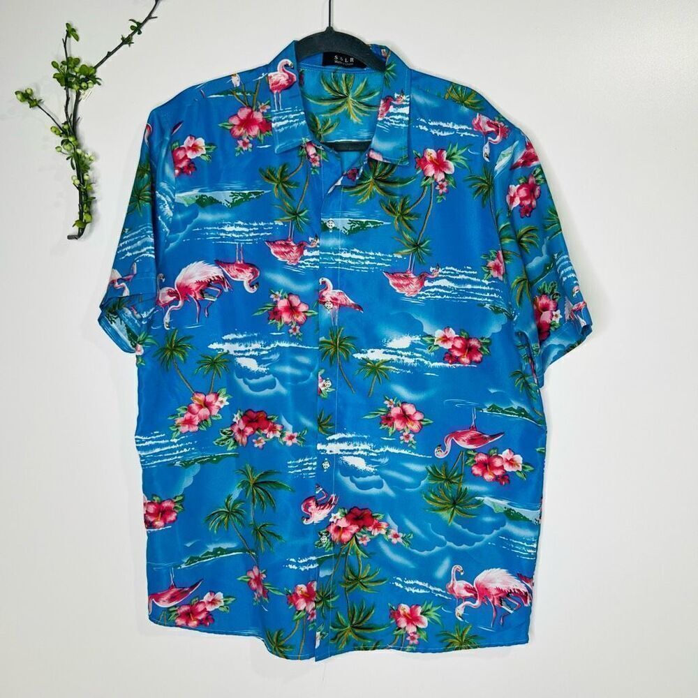 SSLR Blue Hawaiian Tropical Shirt Sz Large